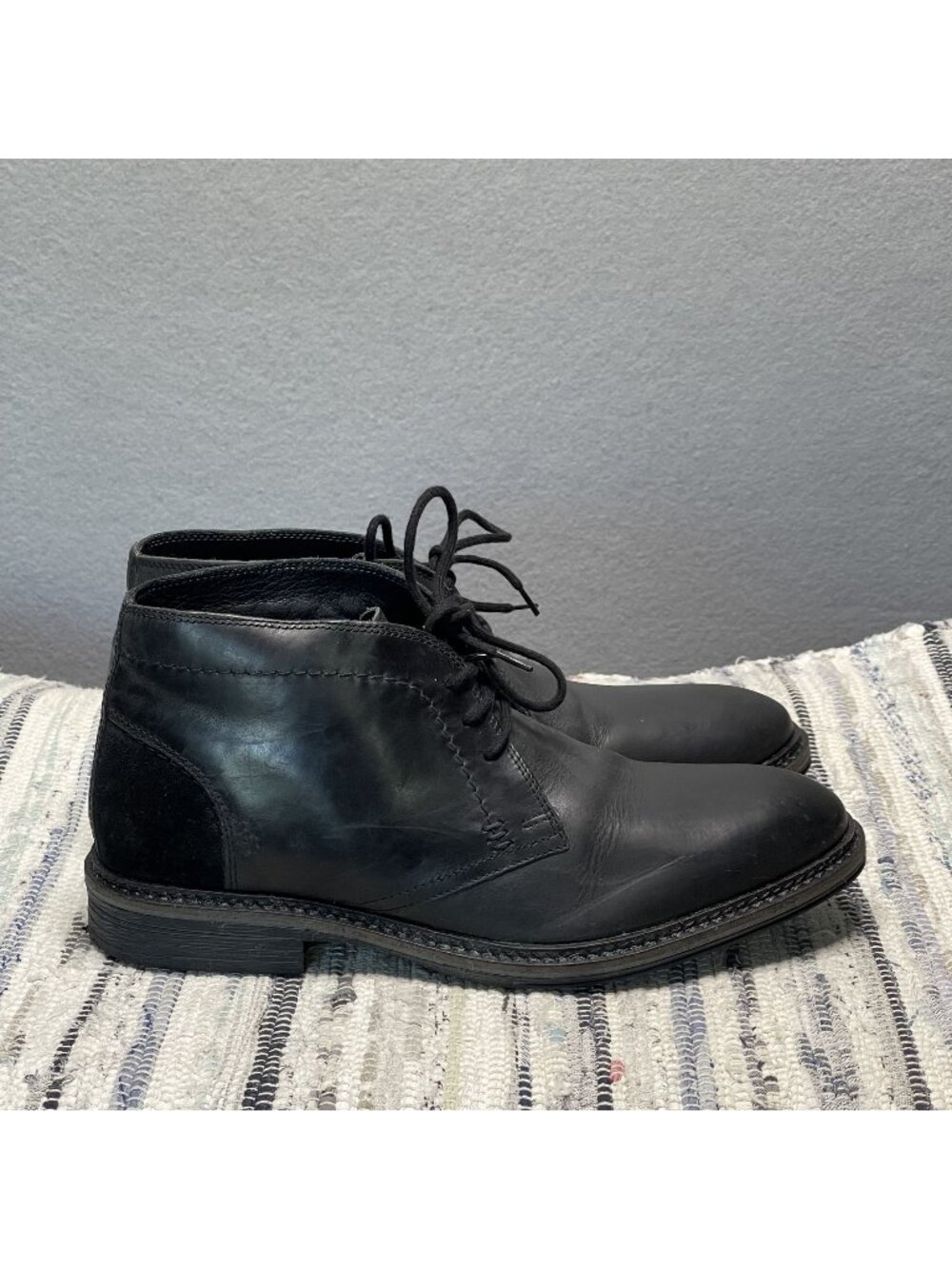 Structure Mens Black Leather Lace-Up Ankle Boots Size 9 Casual Dress Shoes